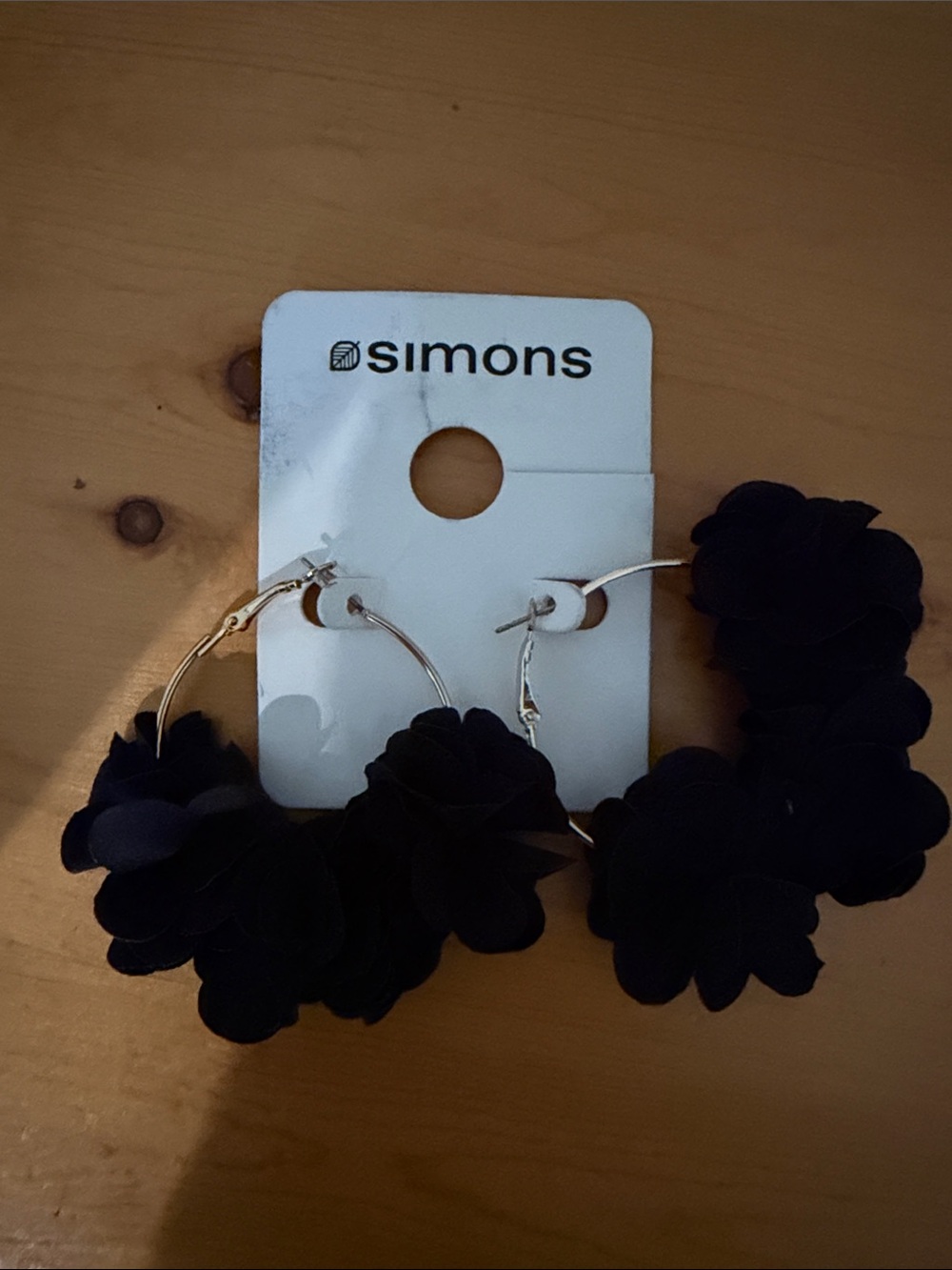 Simons Black Floral Hoop Earrings - Women Jewelry Accessory